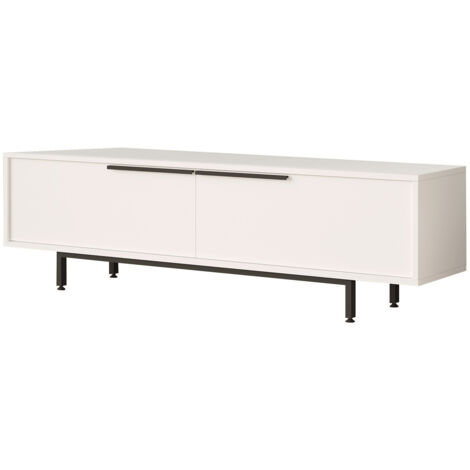 Meuble TV en bois "Calvin" - 160 x 35 x 45 cm - Blanc (1/4)