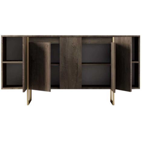 Cotecosy – Console en bois luxe 160 x 35 x 80 cm – Noyer – Panneaux de particules mélaminés 18 mm – Pieds en métal robustes (1/10)