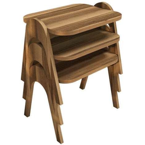 Lot de 3 tables basses gigognes en bois "Paris" - 48 x 35 x 72 cm - Marron (1/4)