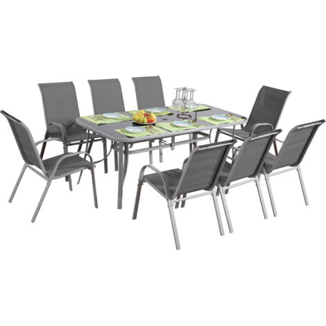Salon de jardin textilène "cordoba + Porto" 8 personnes gris clair (1/4)