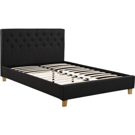 Habitat Et Jardin – Lit double 'Emmy' 140 x 190 cm – Structure robuste en bois – Revêtement tissu gris – Sommier à lattes inclus (1/4)