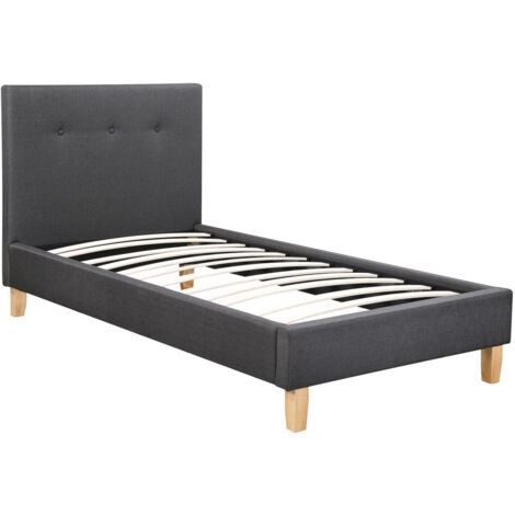 Habitat Et Jardin – Lit adulte 90 x 190 cm en tissu gris – Structure en contreplaqué avec sommier inclus – Élégant et robuste pour chambre moderne (1/3)