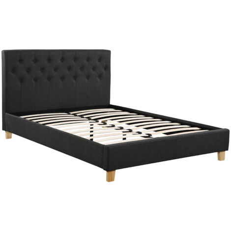 Habitat Et Jardin – Lit adulte 160 x 200 cm – Structure en bois – Tête de lit et sommier à lattes inclus – Coloris gris foncé (1/4)