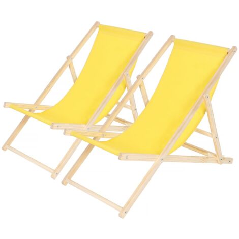 Habitat Et Jardin – Lot de 2 transats pliables en bois – Dimensions 107 x 56.5 x 81 cm – Tissu Oxford 420D – Couleur jaune – Support jusqu'à 160 kg