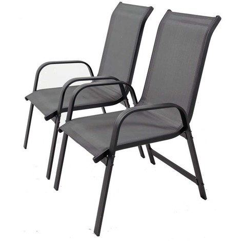 Chaises de jardin en aluminium anthracite et textilène gris, lot de 6