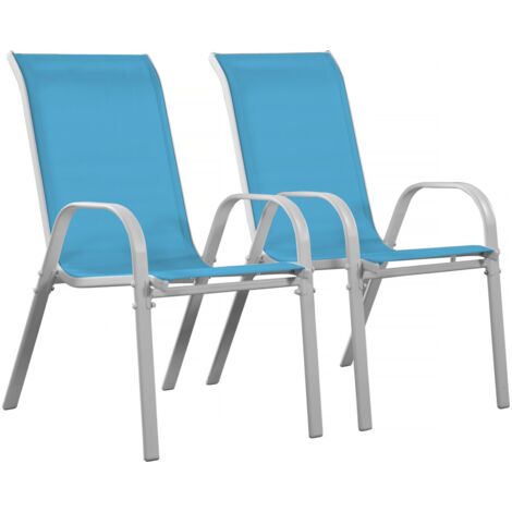 Habitat Et Jardin – Lot de 2 fauteuils de jardin empilables en textilène bleu – Structure en acier – Hauteur d'assise 40 cm – Traitement anti-UV