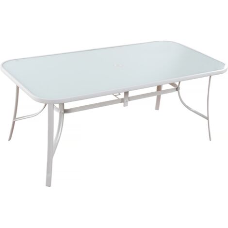 Habitat Et Jardin – Table de jardin Cordoba – 8 places – Acier et verre dépoli – Rectangulaire – Traitée anti-UV et anti-rouille – 180 kg max (1/4)