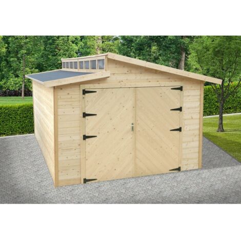 Solid – Garage bois Torino – 20.88 m² – Dimensions extérieures 364 x 574 x 292 cm – Épaisseur 28 mm – Ouverture mécanique avec 2 boîtiers (1/4)