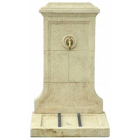 Habitat Et Jardin – Fontaine de jardin Toscane en pierre reconstituée – Dimensions 57 x 42 x 93 cm – Robinet en laiton inclus – Installation murale recommandée