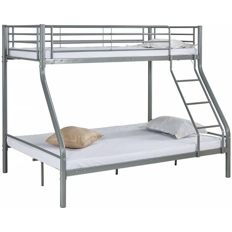 Habitat Et Jardin – Lit superposé en métal – Dimensions 90/140 x 190 cm – Structure en acier gris – Sommier inclus – Barrière de sécurité pour enfants