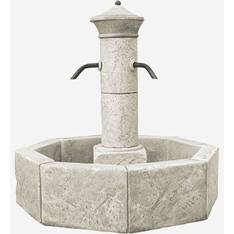 Habitat Et Jardin – Fontaine de jardin 'Méridionale' en pierre reconstituée – Hauteur 116 cm – Diamètre 122 cm – 3 becs en acier – Pompe électrique incluse