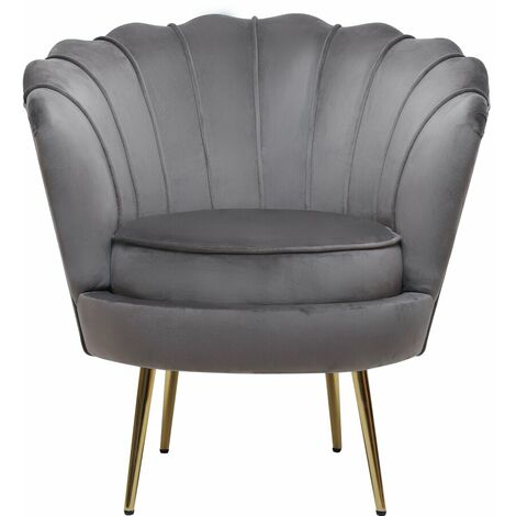 Habitat Et Jardin – Fauteuil relax en velours gris – Dimensions 75 x 68 x 77.5 cm – Rembourrage en mousse pour confort optimal – Pieds en acier 23.5 cm (1/4)