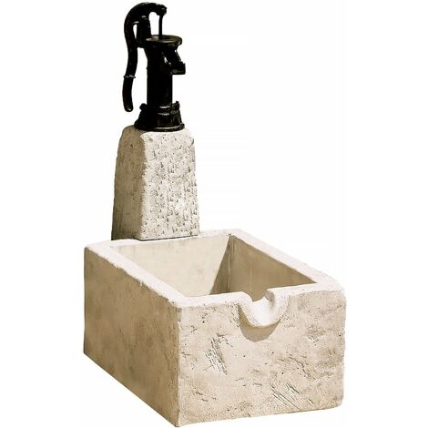 Habitat Et Jardin – Fontaine de jardin rétro en pierre reconstituée – Résistante aux intempéries – Dimensions 43 x 73 x 95 cm – Pompe manuelle incluse