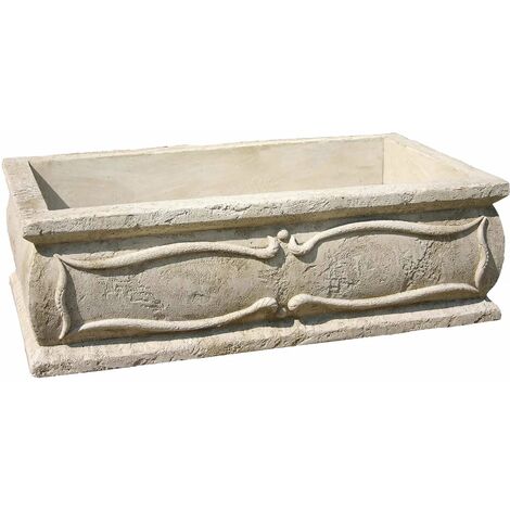 Habitat Et Jardin – Grande jardinière rectangulaire en pierre reconstituée 50 x 100 x 30 cm – Résistante au gel et à l'usure – Idéale pour terrasses et jardins