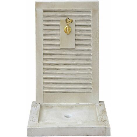 Habitat Et Jardin – Fontaine de jardin en pierre reconstituée beige – Dimensions 57 x 42 x 87 cm – Résistante aux intempéries avec robinet en laiton