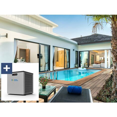 Habitat Et Jardin – Piscine bois rectangle Aruba 5.00 x 3.00 x 1.24 m – Mini pompe à chaleur 3.5 kW – Liner 75/100ème – Installation hors sol