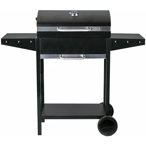 Habitat Et Jardin – Barbecue charbon de bois Bizon 119 x 50 x 101 cm – Grille inox 25,5 x 37 cm – Hauteur de cuisson 82 cm – 2 roulettes tout terrain