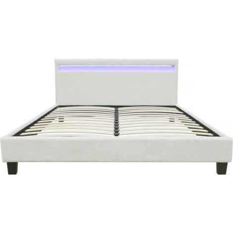 Habitat Et Jardin – Lit tissu bouclette 140x190cm avec LED – Structure en contreplaqué – Télécommande incluse – Couleur crème (1/4)