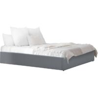 Habitat Et Jardin – Lit simple avec coffre 90 x 190 cm – PVC gris – Sommier inclus – Coffre de rangement pratique – Structure bois