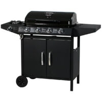 Habitat Et Jardin – Barbecue à gaz 5 brûleurs 9.6 kW + 1 latéral 3.3 kW – Surface de cuisson 64 x 37 cm – Structure acier – Thermomètre intégré