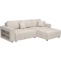Palozi Sofa – Canapé d'angle convertible 3 places en tissu chenille – Couchage 228 x 159 cm – Coussins de dos inclus – Coffre de rangement