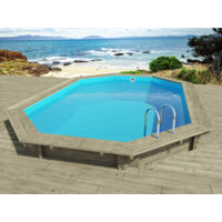 Habitat Et Jardin – Piscine hors sol en bois octogonale 6.57 x 4.57 m – Traitement autoclave classe IV – Filtration 6 m3/h – Volume 32 m3