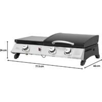 Plancha Gaz Habitat Et Jardin Rasio 7.5 KW - 3 Brûleurs Avec Couvercle, Barbecue Combiné Noir
