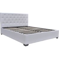 Habitat Et Jardin – Lit double avec coffre 140 x 190 cm – Structure en bois dur – Tête de lit matelassée – Rangement sous le sommier