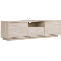 Habitat Et Jardin – Meuble TV en bois travertin 160 x 30 x 42 cm – Panneaux mélaminés 18 mm – 3 portes – 1 étagère – Design moderne