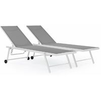 Habitat Et Jardin – Lot de 2 bains de soleil textilène matelassé aluminium inclinables – Gris / Blanc – Dimensions 194 x 60 x 61 cm – Anti-rouille – Pour extérieur