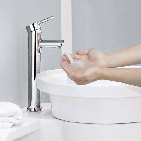 Hoch Badarmatur Einhandmischer Wasserhahn Chrom Mischbatterie Waschbecken Brause 