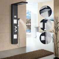 Thermostat Duschpaneel aus Edelstahl SUS304 LCD Wassertemperatur Digitalanzeige Brausepaneel Massagendüsen mit Regendusche, Handbrause für Badezimmer