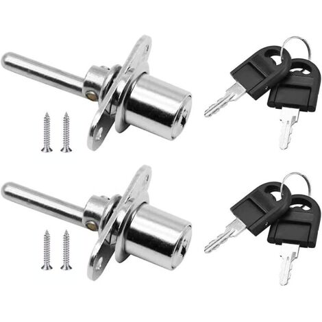 2 pezzi Serratura per porta cassetto con chiave per mobili Serratura a pistone, diametro 16 mm, lunghezza 61 mm (argento)