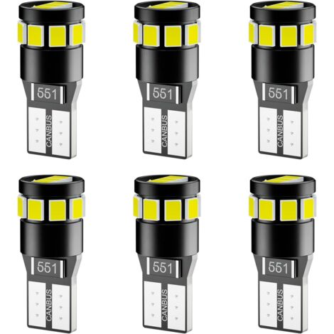 Lampadina LED T10 2835 CANBUS senza errori per fari auto, luci di posizione laterali, luci targa, luci di marcia, 6000K bianco super luminoso (6 confezioni)