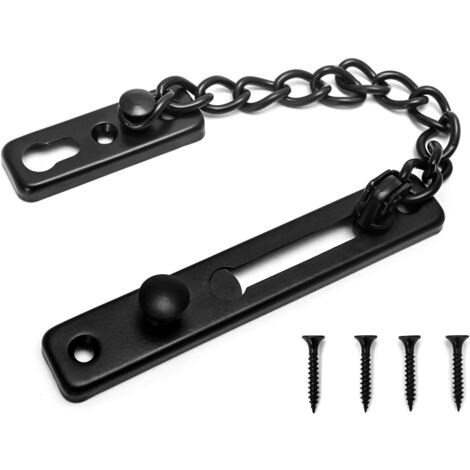 Catena di sicurezza per porte strette, antifurto, a molla, limitatore per porte interne con viti, acciaio inossidabile, finitura nero opaco, Efd