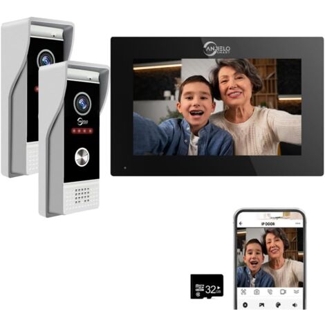 Videocitofono TUYA 1080P con touch screen da 7", supporta la registrazione automatica, visione notturna a infrarossi, rilevamento del movimento, 2 campanelli