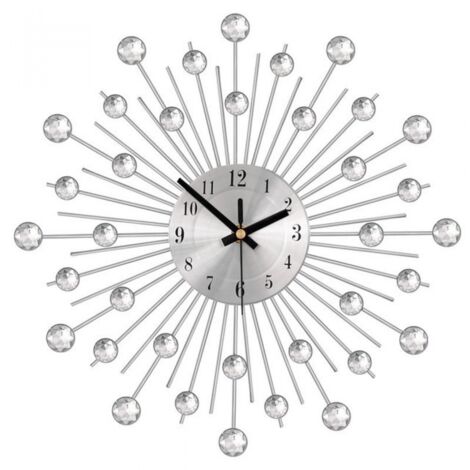 Orologio da parete gigante in argento con strass, orologio da parete silenzioso in metallo, decorazione nordica moderna, design creativo per soggiorno, camera da letto, bar, 56 cm