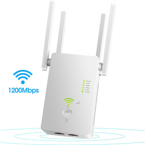 Ripetitore di segnale WiFi Range Extender che copre fino a 2640 piedi quadrati e 25 dispositivi, ripetitore WiFi dual band fino a 1200 Mbps con porta Ethernet Internet Booster per la casa