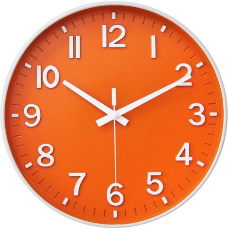 Orologio da parete da 12 pollici, silenzioso, senza ticchettio, per soggiorno, camera da letto, cucina, ufficio (arancione)