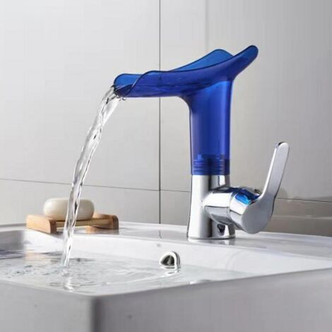 Lavandino a cascata in rame, acqua calda e fredda, mobiletto per il bagno, lavabo, rubinetto per lavabo da appoggio, blu