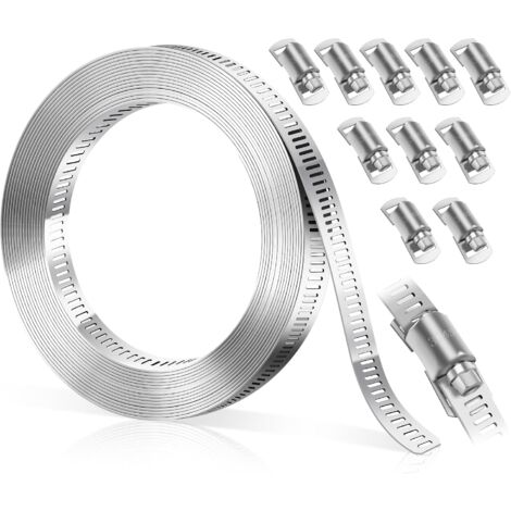 Fascette stringitubo in acciaio inossidabile 304 - Fascette stringitubo regolabili in acciaio inossidabile con 10 pezzi di fissaggio - per tubo dell'acqua, tubo del gas domestico, 3 m