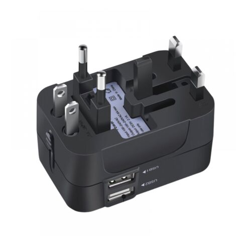 Adattatore da viaggio, adattatore da viaggio universale, caricabatteria da muro, adattatore per spina CA, con due porte di ricarica USB, adatto per USA, UE, Regno Unito, Australia, telefoni cellulari,