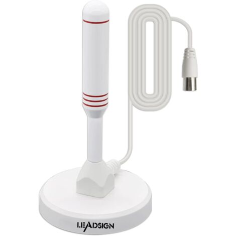 Antenna TV portatile per interni/esterni con base magnetica, ricezione a 360°, antenna TV digitale Freeview, 4K 1080p VHF UHF (bianco)