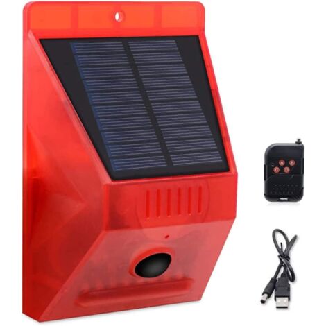 ChunHee Luce solare con allarme flash con telecomando Rilevatore di movimento Luce di allarme per esterni 129db Suono Sirena di sicurezza Luce IP65 impermeabile Protetto