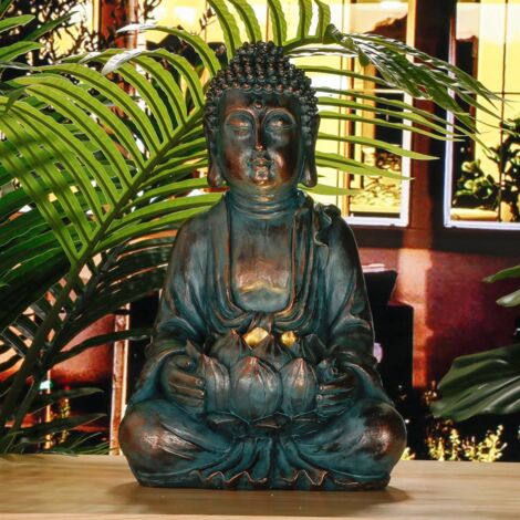 Statua Buddha Seduto Feng Shui 40 Cm – Resina, Grigio Scuro, Per Esterni E Interni