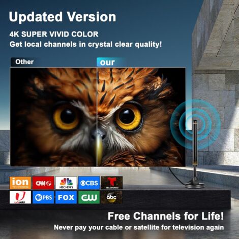 Antenna HDTV Digitale Interna Con Amplificatore Di Segnale Antenna Tv Per Smart Tv Canali Locali Gratuiti 4k 1080p Supporta Tutte Le Tv Con Cavo Coassiale Da 18 Piedi 86338065 - Foto 6