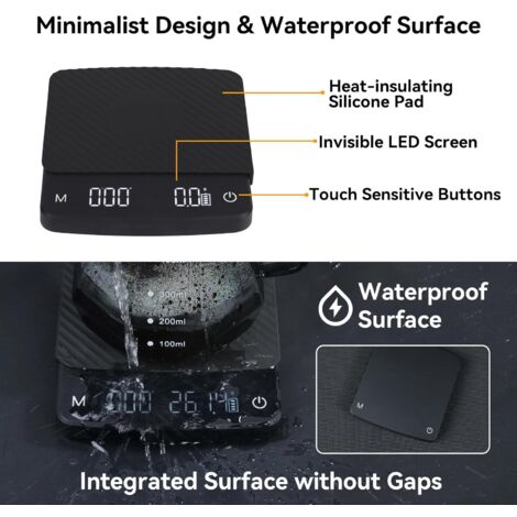 Bilancia Digitale Per Caffè Con Timer - 2000g/0,1g - Ricaricabile USB-C - 3 Modalità - 2