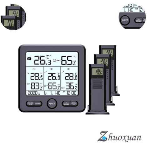 Stazione meteorologica wireless con ora, calendario, giorno della settimana, umidità interna/esterna, temperatura, tendenze di temperatura e umidità, comfort e registrazione della temperatura
