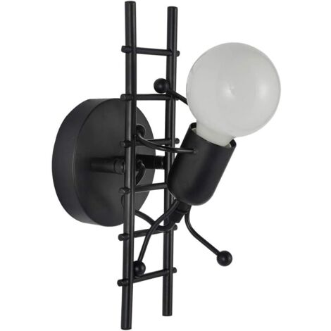 Lampada da parete umanoide per interni E27 Lampada da parete moderna in stile industriale semplice 220v Lampadina non inclusa (nero)