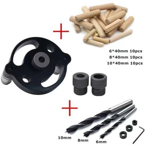Set di 41 pezzi di guida per tasselli autocentranti, guida per trapano per tasselli, guida per trapano per lavorazione del legno da 7 cm, foro verticale in faggio con boccola per trapano da 6/8/10 mm (1/5)